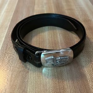 Vintage Beccheli Alligator Skin Bulldozer Buckle Black Leather Belt